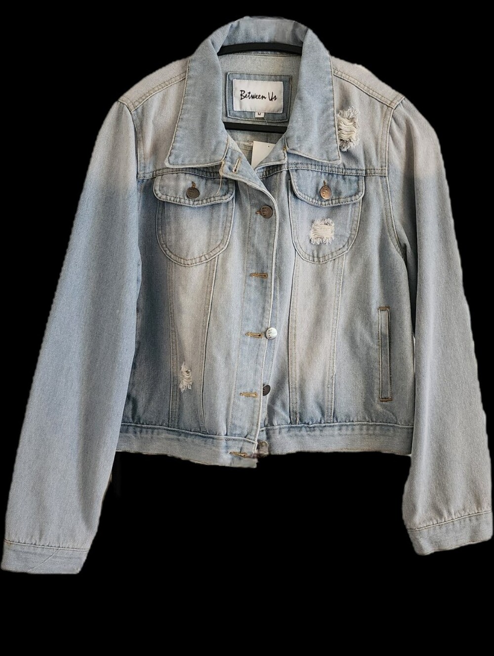 Between Us Light Blue Distressed Denim Jacket - Women